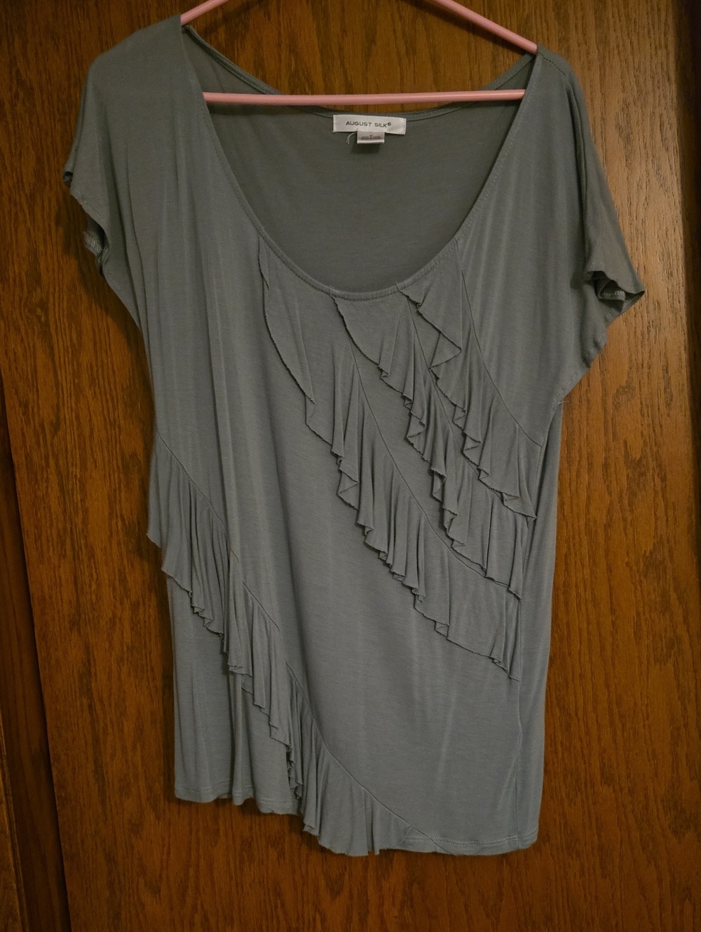 august silk mint green Ruffle Scoop Neck Short Sleeve Top